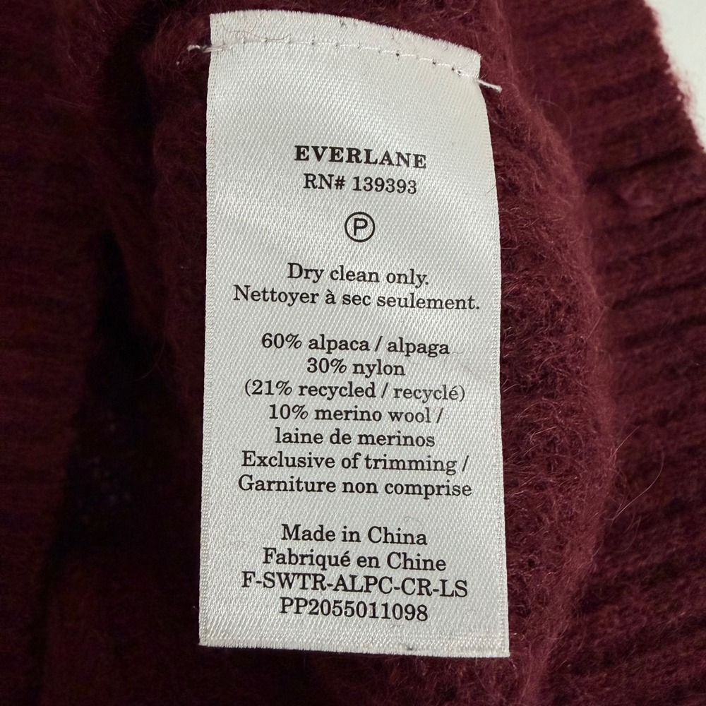 Everlane The Alpaca Crew Sweater Burgundy Ribbed Knit Wool Blend Small - Picture 4 of 9